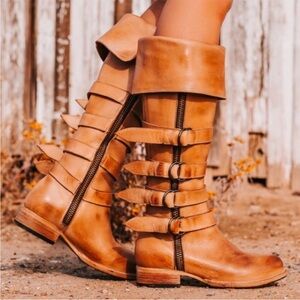 NEW Freebird RISKY Tall Leather Buckle Boots Wheat Women’s 8 Knee-High